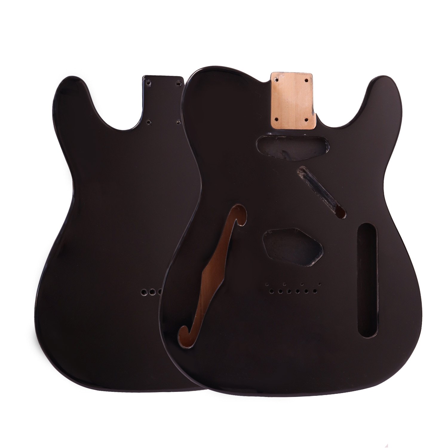 FretPrime F-Hole Semi-Hollow Roasted Poplar Tele Body SS — Black